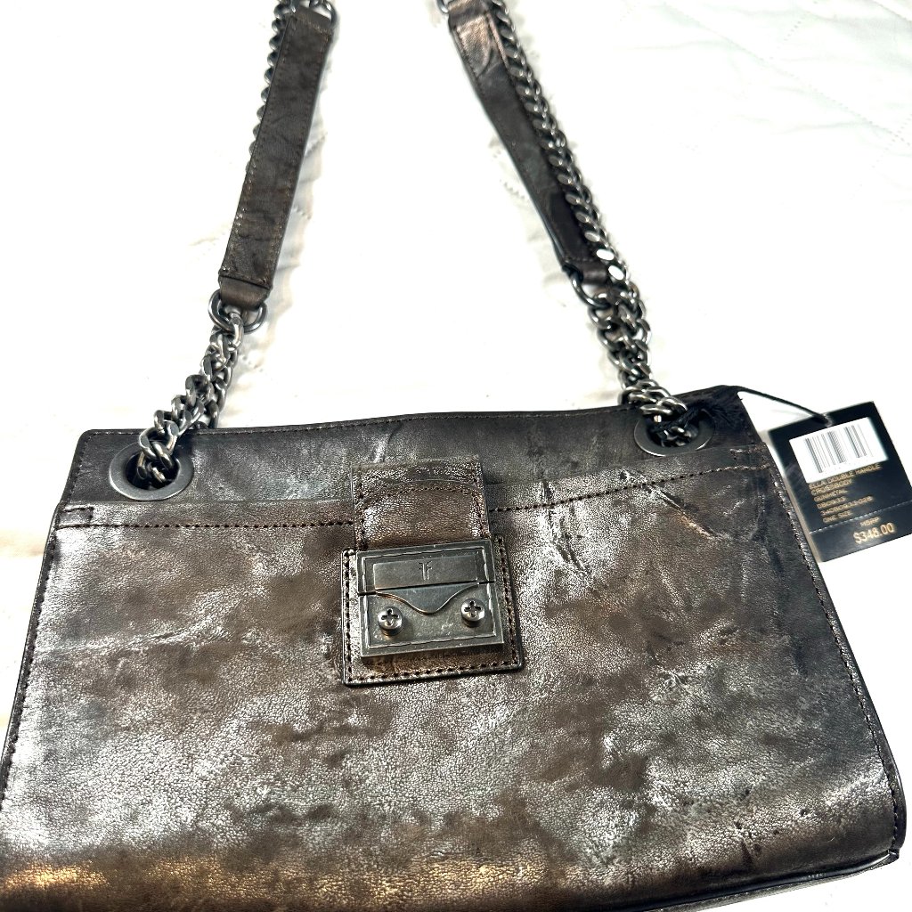 Brandnew With Tags Frye “Melissametallic” Medium Satchel Distressed Silver
